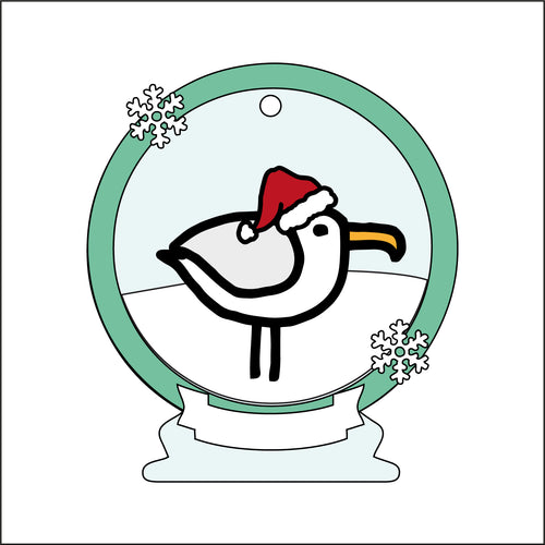 OL2498 - MDF Seagull 2 Christmas Bauble Snow Globe - Olifantjie - Wooden - MDF - Lasercut - Blank - Craft - Kit - Mixed Media - UK
