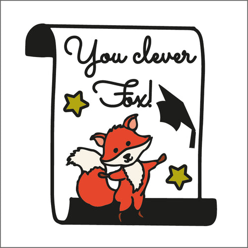 OL1483 - MDF Fox  Paper Theme ‘You clever fox‘ with stars - Olifantjie - Wooden - MDF - Lasercut - Blank - Craft - Kit - Mixed Media - UK