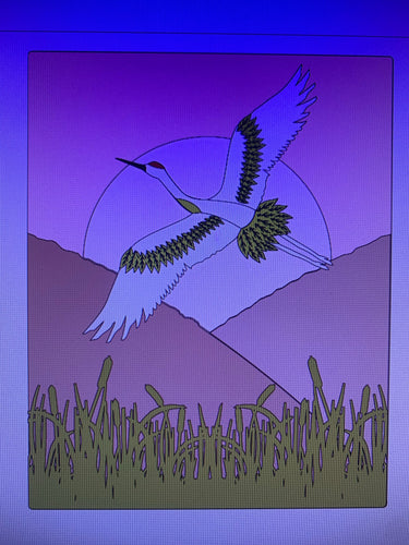 OL386 - MDF Oriental Flying Crane Landscape Scene - Olifantjie - Wooden - MDF - Lasercut - Blank - Craft - Kit - Mixed Media - UK