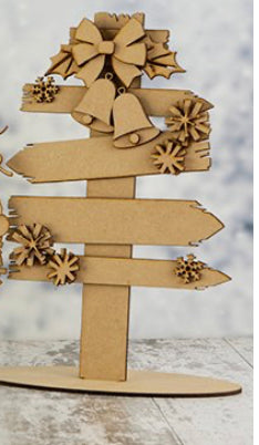 CH407 - MDF Large  Christmas Freestanding Signpost - Olifantjie - Wooden - MDF - Lasercut - Blank - Craft - Kit - Mixed Media - UK