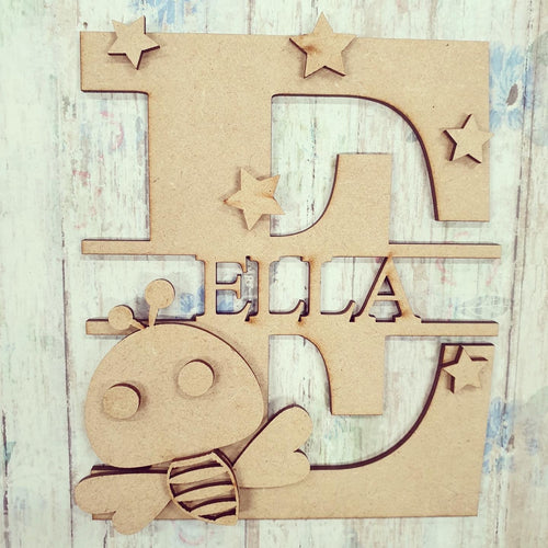 FL035 - Cute Bee MDF Personalised Split Letter - Olifantjie - Wooden - MDF - Lasercut - Blank - Craft - Kit - Mixed Media - UK