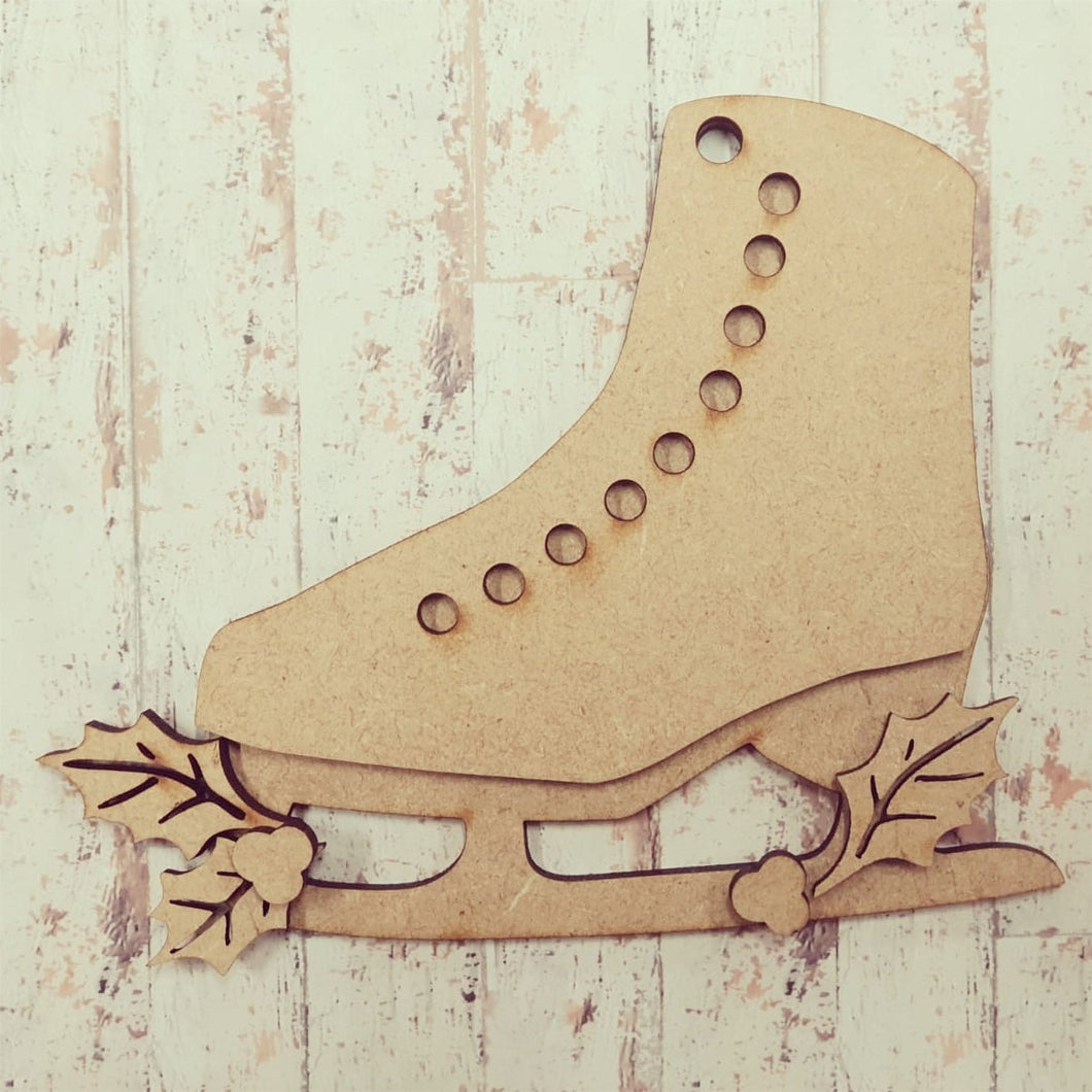 CH111 - MDF Ice Skating Boot Hanging Bauble Christmas - Olifantjie - Wooden - MDF - Lasercut - Blank - Craft - Kit - Mixed Media - UK