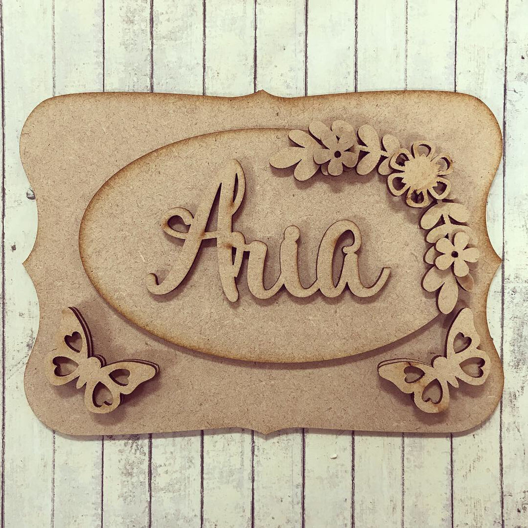 OP010 - MDF Butterfly Themed Personalised Plaque - Olifantjie - Wooden - MDF - Lasercut - Blank - Craft - Kit - Mixed Media - UK