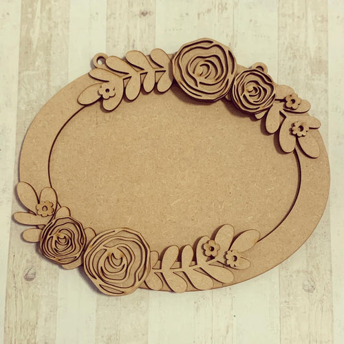 OV001 - MDF Oval Rose Themed Photo Frame With Hanging - Olifantjie - Wooden - MDF - Lasercut - Blank - Craft - Kit - Mixed Media - UK