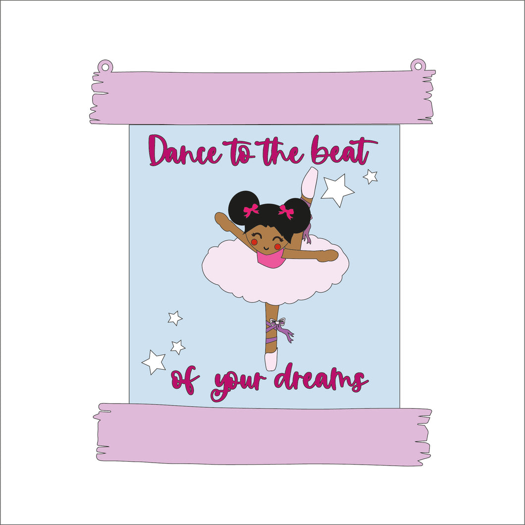 HA025 - MDF Rustic Hanging Board - Cute Ballerina - Style 1 - Dance to the beat of your dreams - Olifantjie - Wooden - MDF - Lasercut - Blank - Craft - Kit - Mixed Media - UK