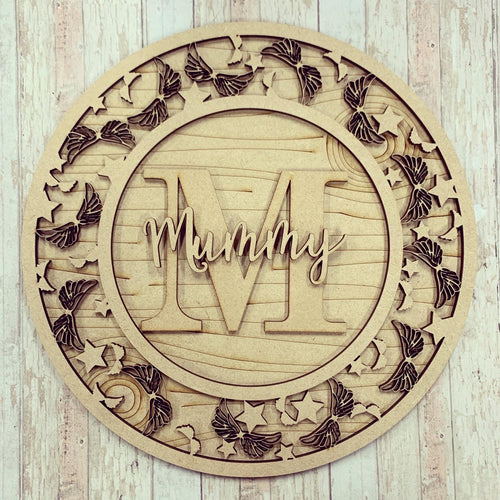 OL614 - MDF Personalised Circle Plaque Frame -  Angel Wing Theme - Olifantjie - Wooden - MDF - Lasercut - Blank - Craft - Kit - Mixed Media - UK