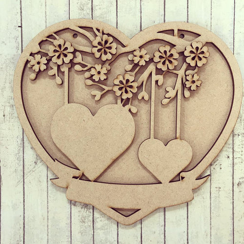 IF005 - MDF Floral Branch Heart - with Optional Backing and Flowers - Olifantjie - Wooden - MDF - Lasercut - Blank - Craft - Kit - Mixed Media - UK