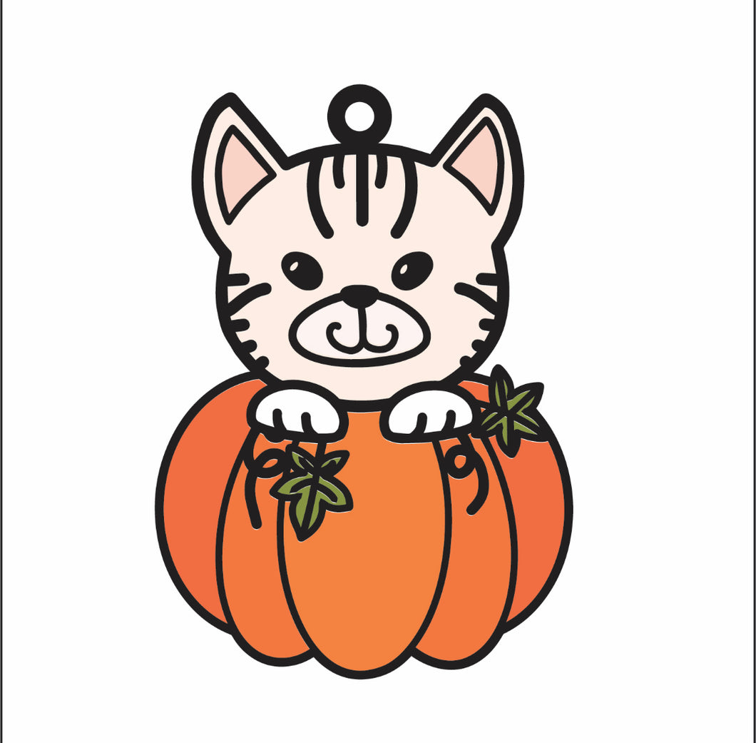 DN044 - MDF Doodle Cat 1 Pumpkin Hanging - With or without Banner - Olifantjie - Wooden - MDF - Lasercut - Blank - Craft - Kit - Mixed Media - UK