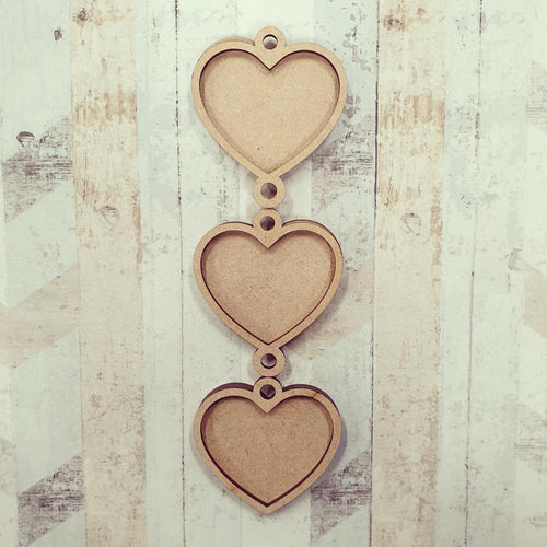 OL606 - MDF set 3 mini hanging heart frames - Olifantjie - Wooden - MDF - Lasercut - Blank - Craft - Kit - Mixed Media - UK