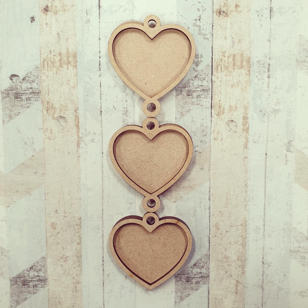 OL606 - MDF set 3 mini hanging heart frames - Olifantjie - Wooden - MDF - Lasercut - Blank - Craft - Kit - Mixed Media - UK