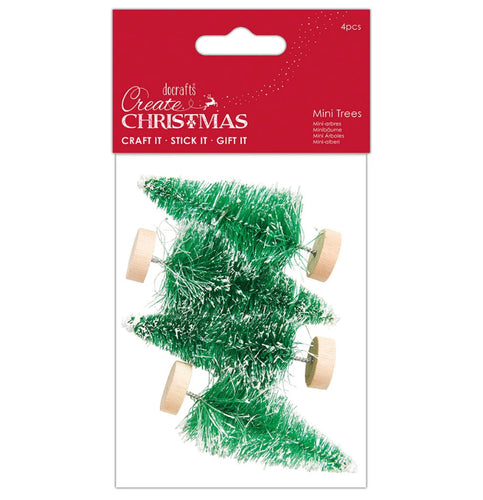 4 Mini Green Snow Tipped Christmas Trees - Olifantjie - Wooden - MDF - Lasercut - Blank - Craft - Kit - Mixed Media - UK