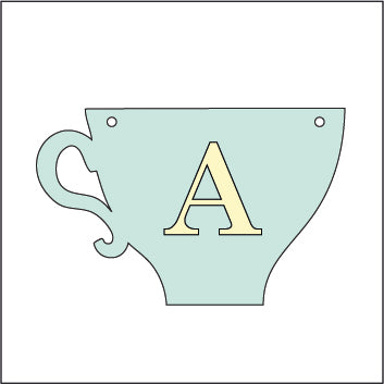 CY143 - Tea cup Mix Match Bunting with Initial - 10cm - Olifantjie - Wooden - MDF - Lasercut - Blank - Craft - Kit - Mixed Media - UK