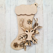 OL1028 - MDF Christmas Stag Head Themed Hanging Stocking Bauble - Olifantjie - Wooden - MDF - Lasercut - Blank - Craft - Kit - Mixed Media - UK