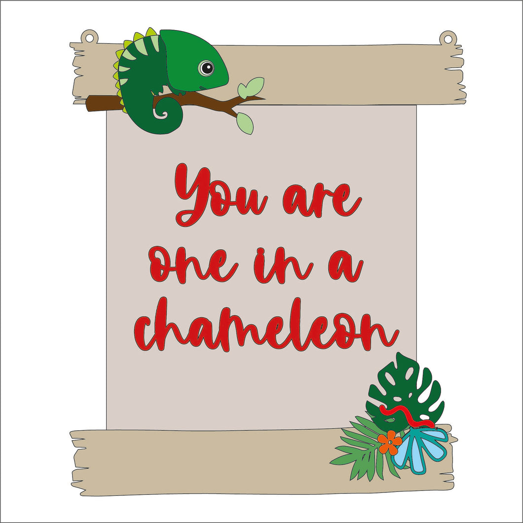 HA014 - MDF Rustic Hanging Board - Cute Chameleon - You are one in a chameleon - Olifantjie - Wooden - MDF - Lasercut - Blank - Craft - Kit - Mixed Media - UK