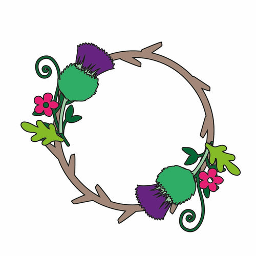 OL831 - MDF Mini wreath - Thistle - Olifantjie - Wooden - MDF - Lasercut - Blank - Craft - Kit - Mixed Media - UK
