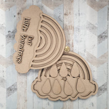 OL621 - MDF ‘ Rainbow with raindrops ’ ayered plaque with spinning lid - Olifantjie - Wooden - MDF - Lasercut - Blank - Craft - Kit - Mixed Media - UK