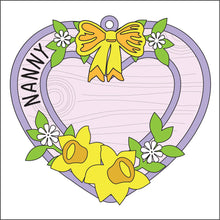 OL2812 - MDF Personalised Hanging Heart - Daffodils - Olifantjie - Wooden - MDF - Lasercut - Blank - Craft - Kit - Mixed Media - UK