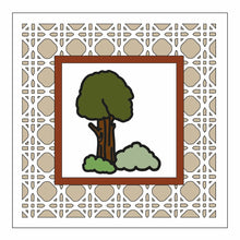 OL1823 - MDF Rattan effect square plaque - Holiday Doodles - Camping - Trees - Olifantjie - Wooden - MDF - Lasercut - Blank - Craft - Kit - Mixed Media - UK