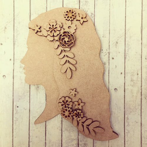 OL260 - MDF Floral Long Haired Girl - Olifantjie - Wooden - MDF - Lasercut - Blank - Craft - Kit - Mixed Media - UK