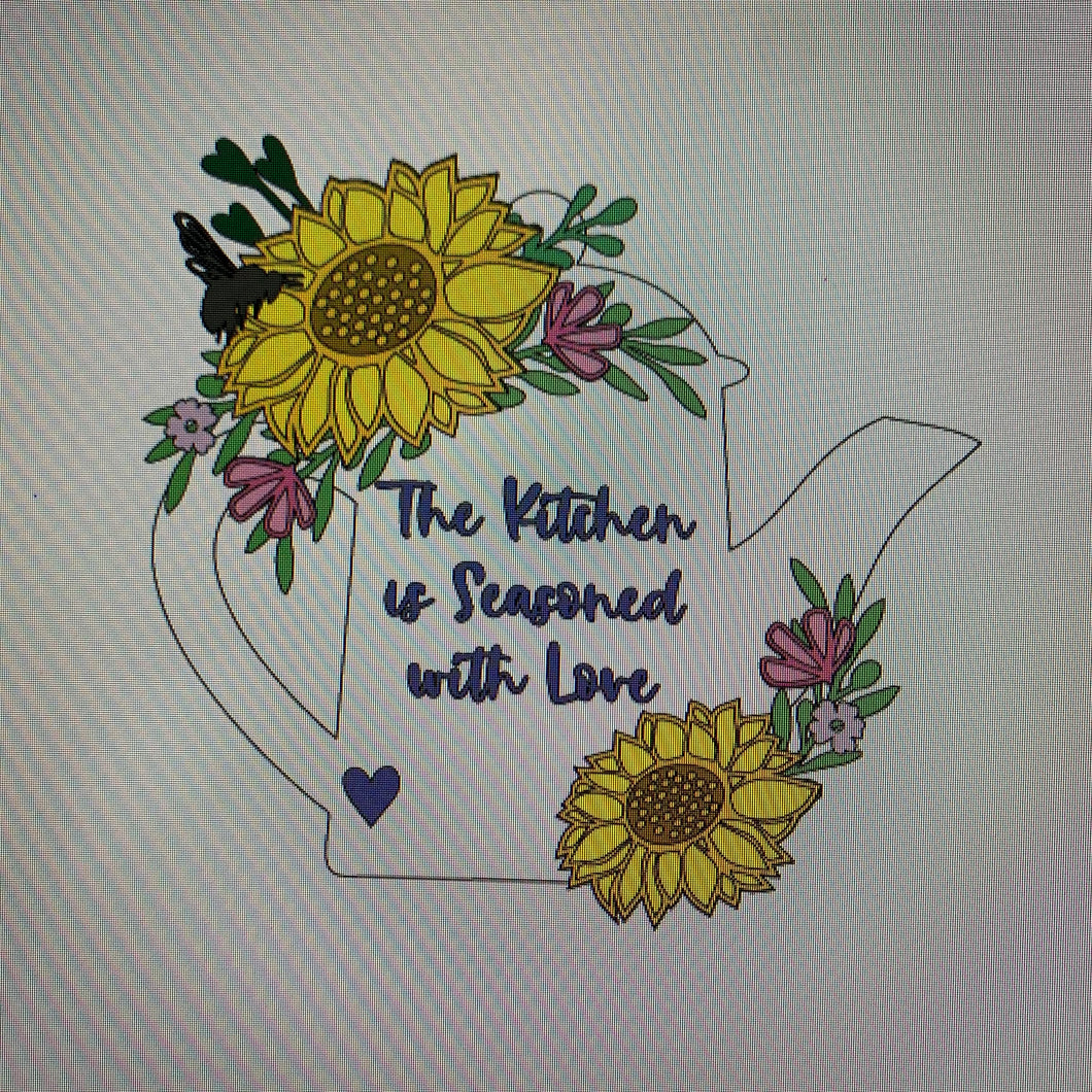 OL714 - MDF Personalised (upto 3 lines) Large Floral Tall Teapot - Sunflower floral - Olifantjie - Wooden - MDF - Lasercut - Blank - Craft - Kit - Mixed Media - UK
