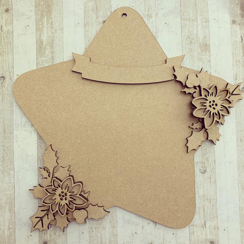 HS004 - MDF Hanging Star - Poinsettia - Choice of Star Shape - Olifantjie - Wooden - MDF - Lasercut - Blank - Craft - Kit - Mixed Media - UK