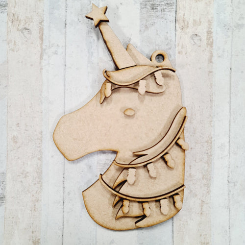 OL1071 - MDF Christmas Tree Unicorn hanging Bauble - Olifantjie - Wooden - MDF - Lasercut - Blank - Craft - Kit - Mixed Media - UK