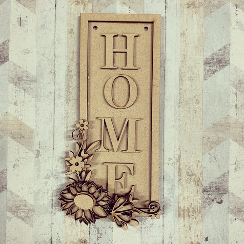OL872 - MDF Sunflower Floral HOME sign - Olifantjie - Wooden - MDF - Lasercut - Blank - Craft - Kit - Mixed Media - UK