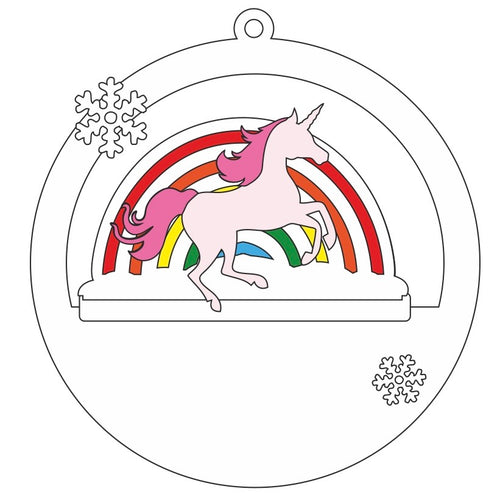 CH396 - MDF Christmas 3D layered bauble -  Rainbow Unicorn - Olifantjie - Wooden - MDF - Lasercut - Blank - Craft - Kit - Mixed Media - UK