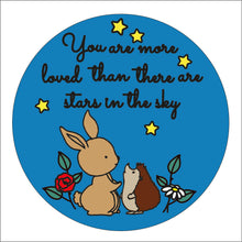 OL1478 - MDF Round Doodle Hedgehog and Bunny Plaque ‘you are more loved than there are stars in the sky’ - Olifantjie - Wooden - MDF - Lasercut - Blank - Craft - Kit - Mixed Media - UK