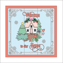 OL2548  - MDF Farmhouse Christmas - Square layered Plaque -  Woodland Cottage - wording options - Olifantjie - Wooden - MDF - Lasercut - Blank - Craft - Kit - Mixed Media - UK