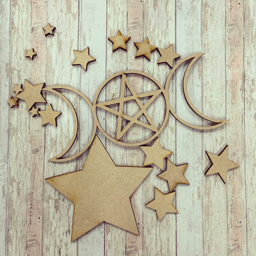 Sale OL577 - MDF Crescent Moon star Hanging Pack - Olifantjie - Wooden - MDF - Lasercut - Blank - Craft - Kit - Mixed Media - UK