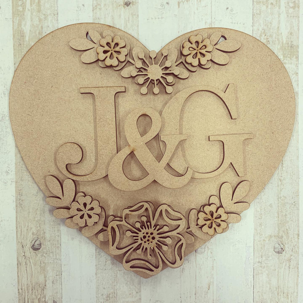 HH010- MDF Personalised Floral Heart Hanging - Olifantjie - Wooden - MDF - Lasercut - Blank - Craft - Kit - Mixed Media - UK