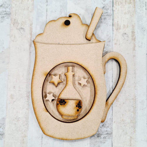 SJ478 - MDF Cup Bauble Hanging Decoration  Sarah Jane design - Tall Potion - Olifantjie - Wooden - MDF - Lasercut - Blank - Craft - Kit - Mixed Media - UK