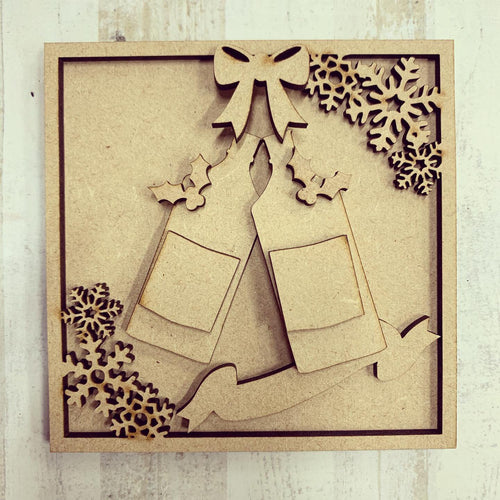 LH012 - MDF Gingle bells Frame Square 3D Plaque - Two Sizes - Olifantjie - Wooden - MDF - Lasercut - Blank - Craft - Kit - Mixed Media - UK