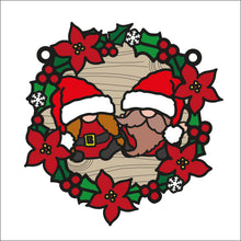 OL2711 - MDF Christmas Gonk Gnome doodle Large Holly Wreath Plaque - Male and Female - Olifantjie - Wooden - MDF - Lasercut - Blank - Craft - Kit - Mixed Media - UK