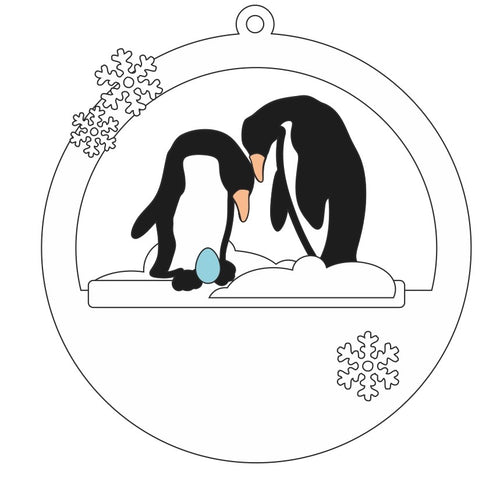CH389 - MDF Christmas 3D layered bauble - Penguin Couple - Olifantjie - Wooden - MDF - Lasercut - Blank - Craft - Kit - Mixed Media - UK