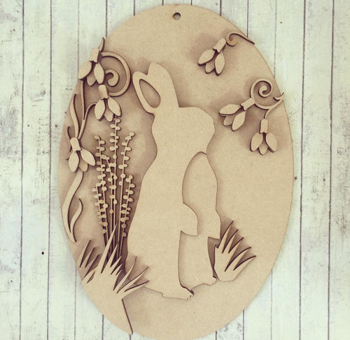 HC029 - MDF Country Bunny - Large Oval Plaque - Olifantjie - Wooden - MDF - Lasercut - Blank - Craft - Kit - Mixed Media - UK