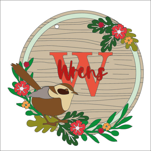 OL1406 - MDF Wren wreath personalised with backing - Olifantjie - Wooden - MDF - Lasercut - Blank - Craft - Kit - Mixed Media - UK