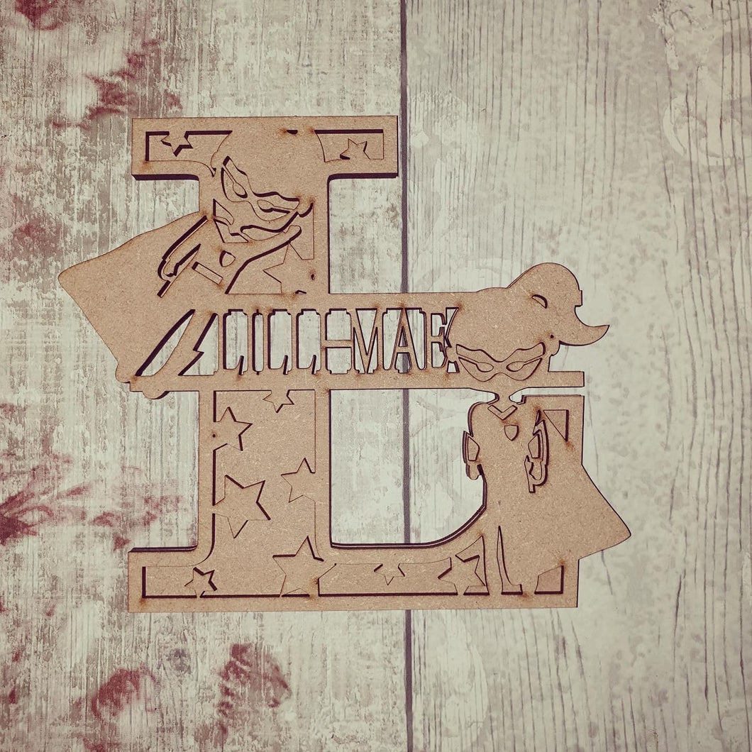 DL045 - MDF Superhero Themed Layered Letter (without name) - Olifantjie - Wooden - MDF - Lasercut - Blank - Craft - Kit - Mixed Media - UK