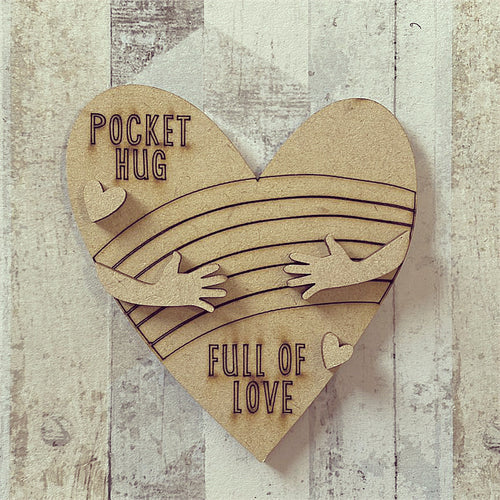 OL375 - MDF ‘Pocket Full of Love’ Heart - Olifantjie - Wooden - MDF - Lasercut - Blank - Craft - Kit - Mixed Media - UK