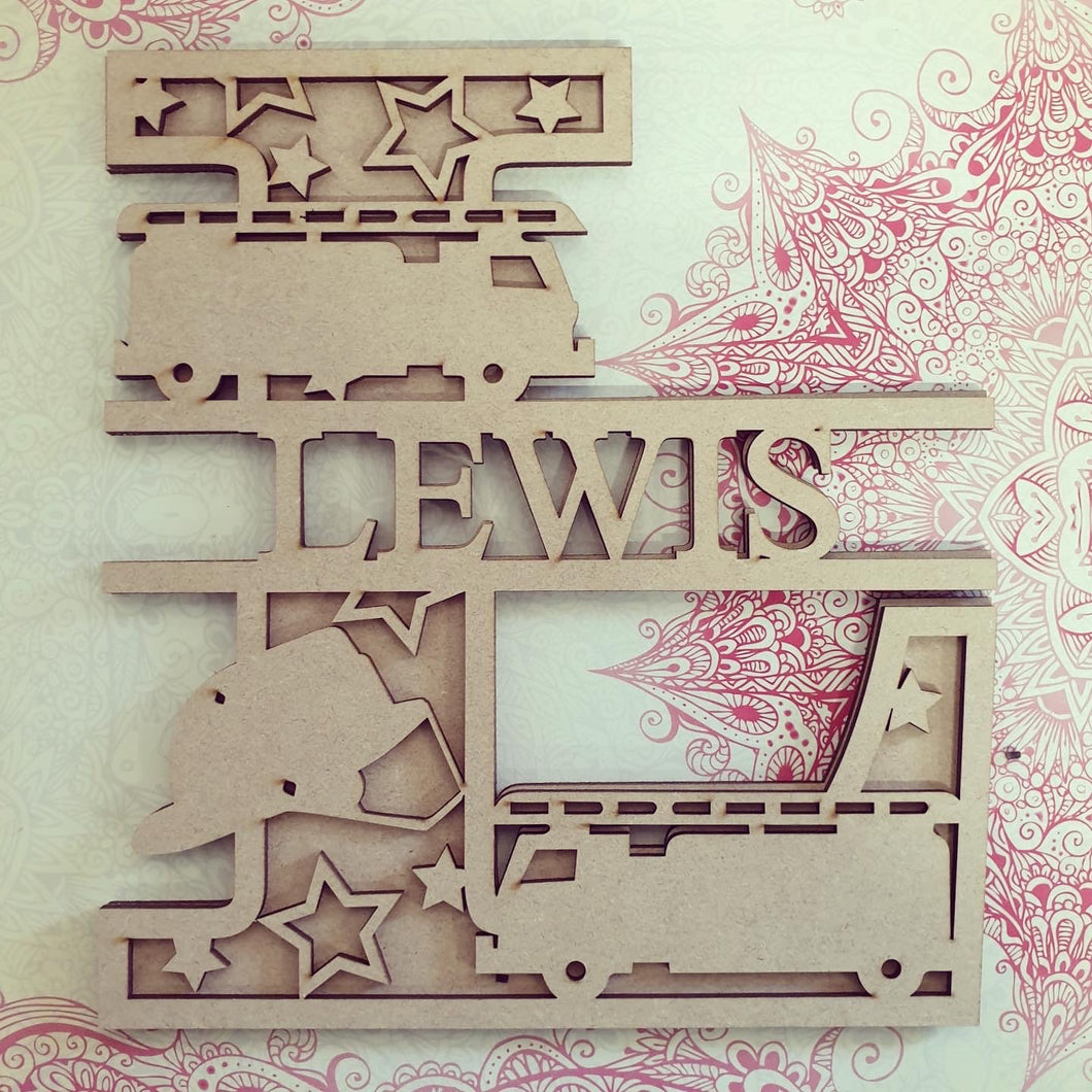 DL038 - MDF Fire Engine Themed Layered Letter (without name) - Olifantjie - Wooden - MDF - Lasercut - Blank - Craft - Kit - Mixed Media - UK