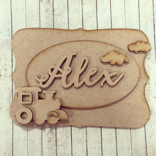 OP015 - MDF Train Themed Personalised Plaque - Olifantjie - Wooden - MDF - Lasercut - Blank - Craft - Kit - Mixed Media - UK