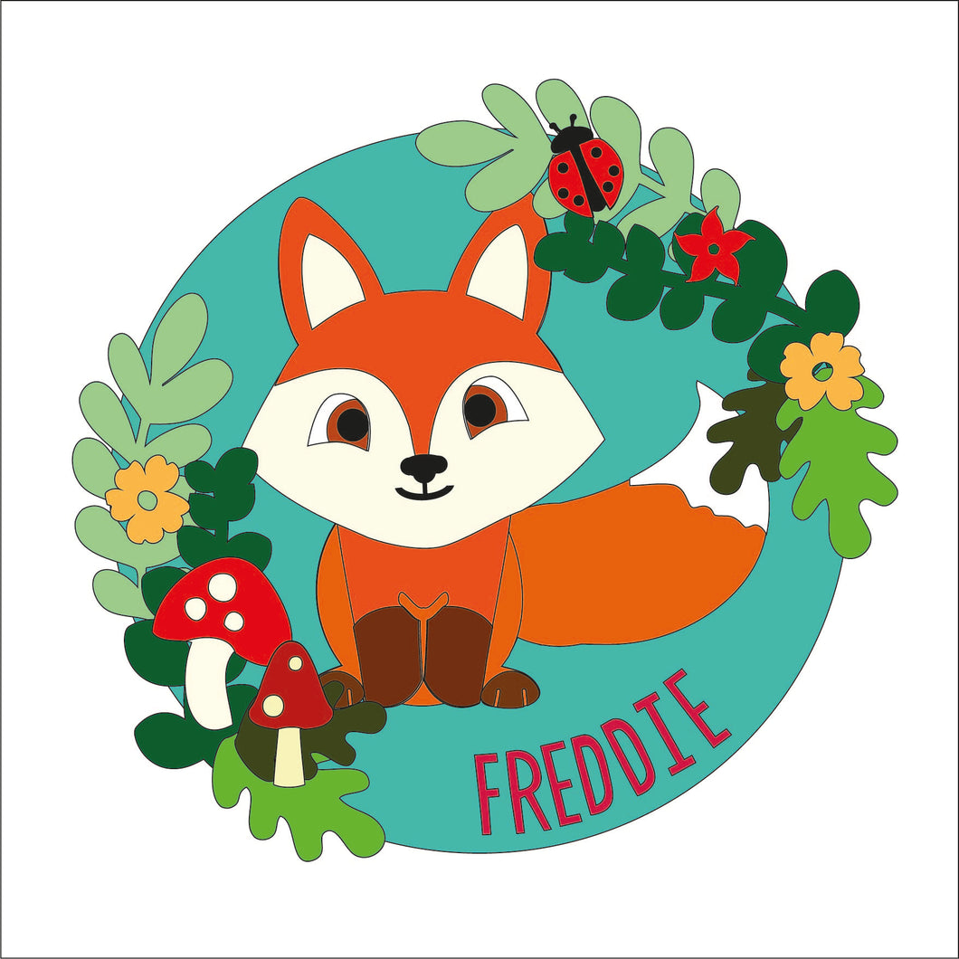 OL1395 - MDF Fox cute plaque personalised - Olifantjie - Wooden - MDF - Lasercut - Blank - Craft - Kit - Mixed Media - UK