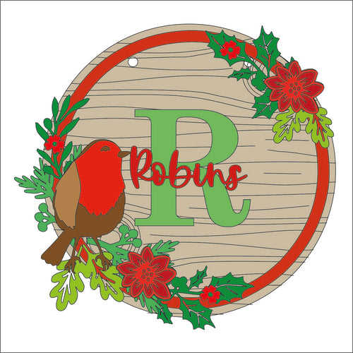 OL1405 - MDF Robin wreath personalised with backing - Olifantjie - Wooden - MDF - Lasercut - Blank - Craft - Kit - Mixed Media - UK