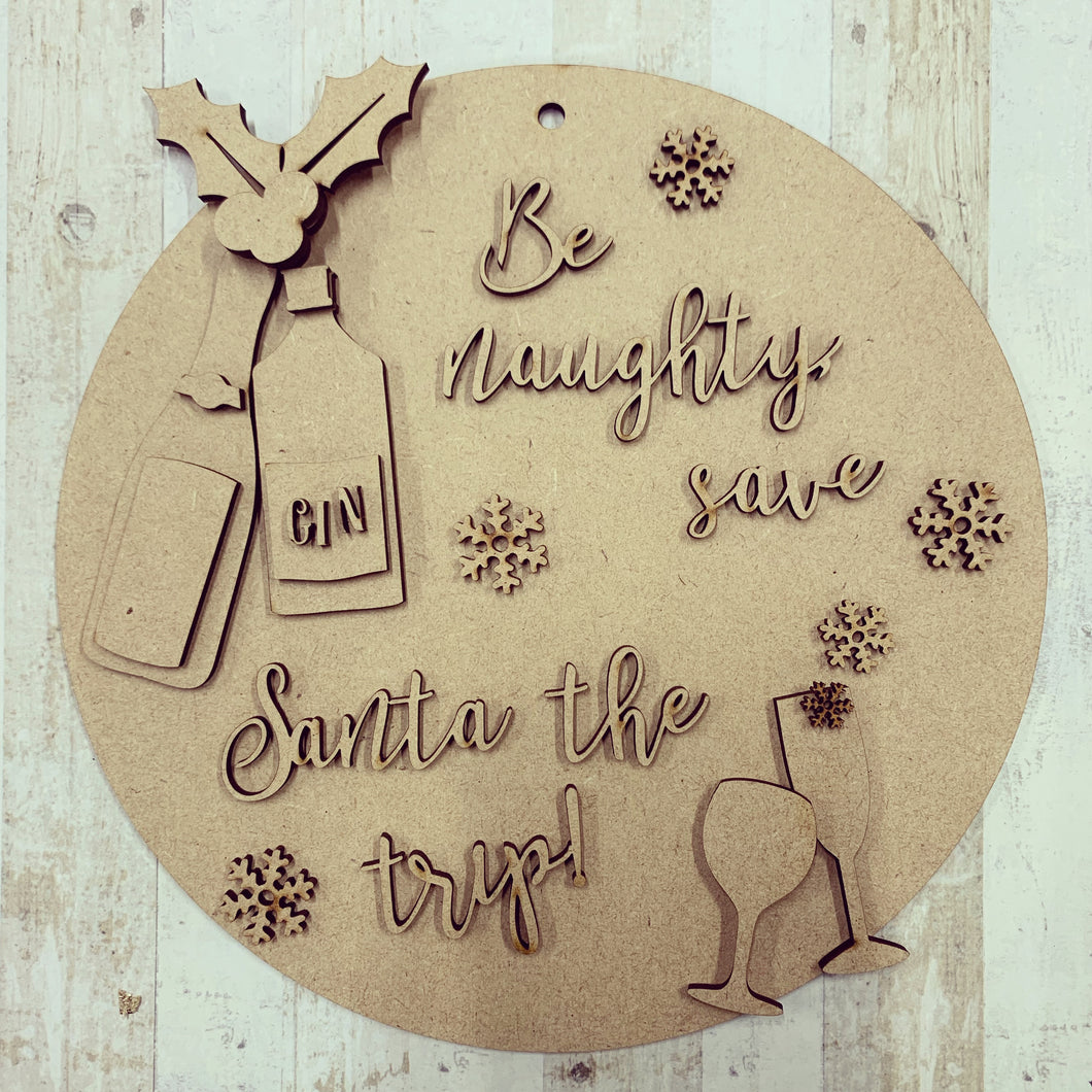 CH146 - MDF Gin Christmas Saying Round Plaque - Olifantjie - Wooden - MDF - Lasercut - Blank - Craft - Kit - Mixed Media - UK