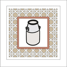 OL1753 - MDF Rattan effect square plaque with farm doodle - Milk churn - Olifantjie - Wooden - MDF - Lasercut - Blank - Craft - Kit - Mixed Media - UK
