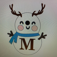 OL1119 - MDF Hanging Initial Snow Person -  Reindeer Horns - Olifantjie - Wooden - MDF - Lasercut - Blank - Craft - Kit - Mixed Media - UK