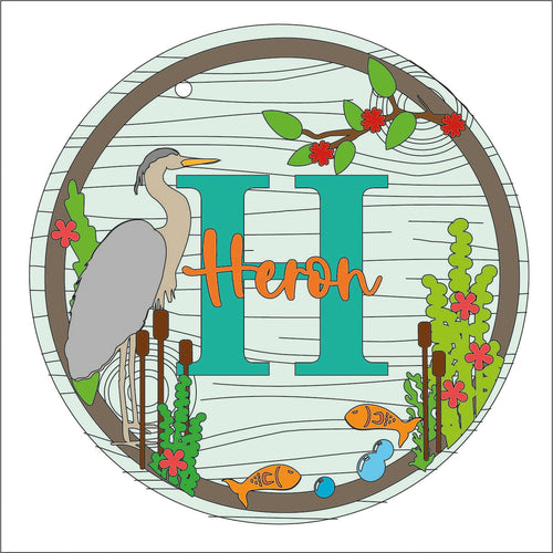 OL1400 - MDF Heron wreath personalised with backing - Olifantjie - Wooden - MDF - Lasercut - Blank - Craft - Kit - Mixed Media - UK