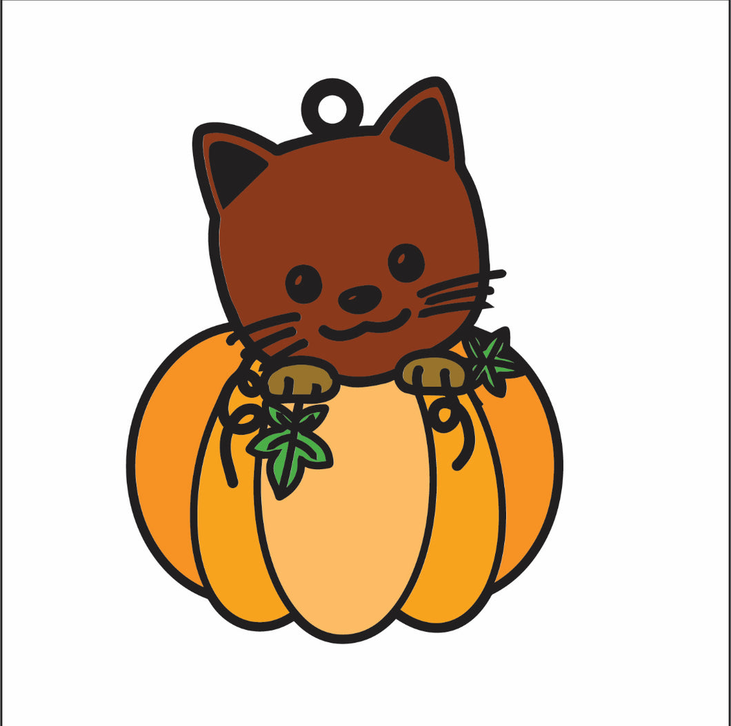 DN045 - MDF Doodle Cat 2 Pumpkin Hanging - With or without Banner - Olifantjie - Wooden - MDF - Lasercut - Blank - Craft - Kit - Mixed Media - UK