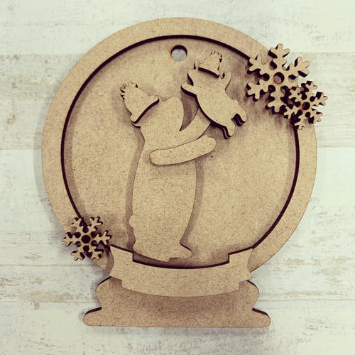 CH113 - MDF Bear and Child Christmas Bauble Snow Globe - Olifantjie - Wooden - MDF - Lasercut - Blank - Craft - Kit - Mixed Media - UK